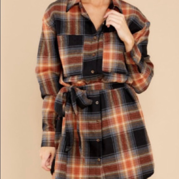 #56- Plaid Shirt Mini Dress - Picture 2 of 5
